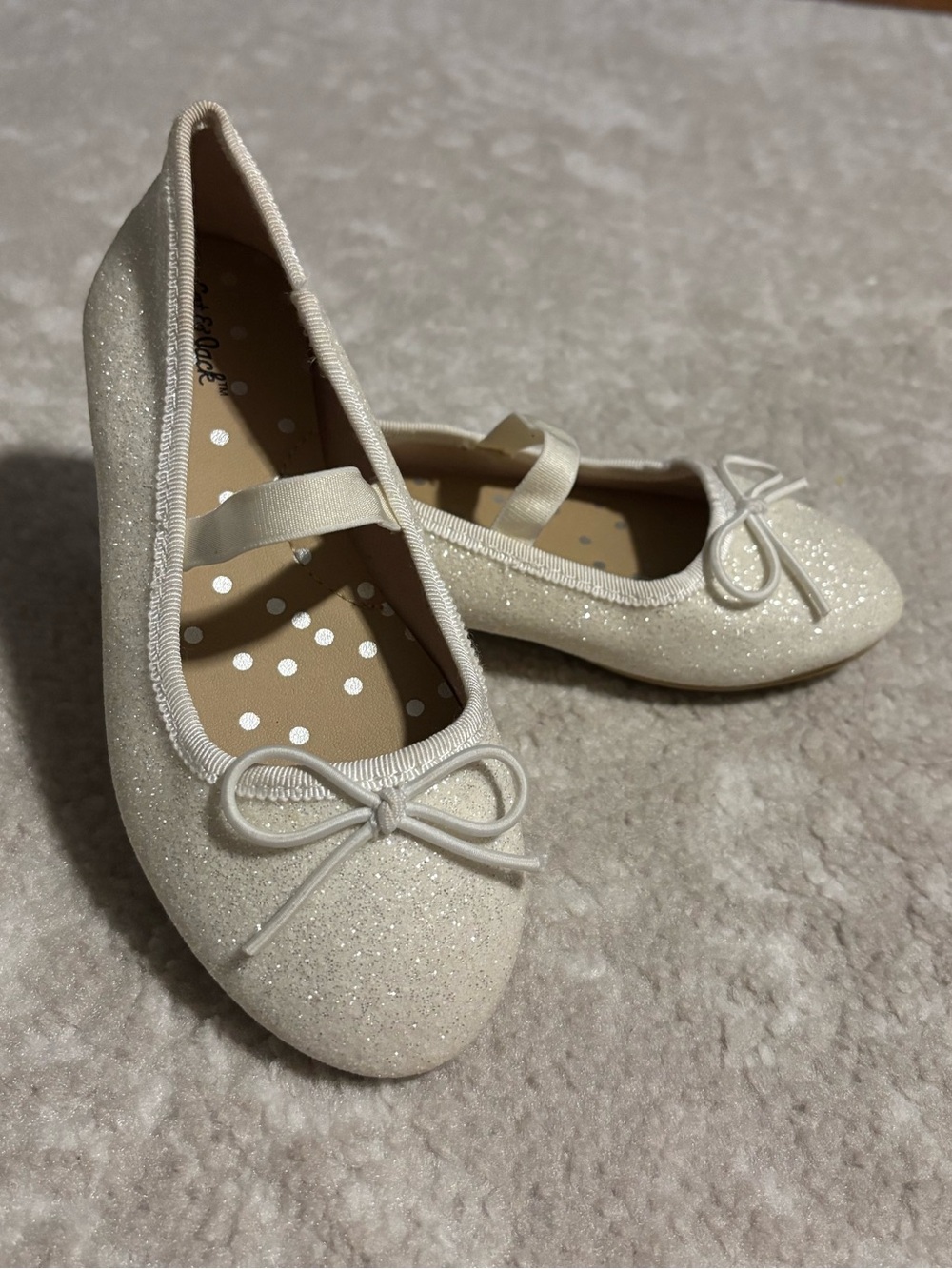 Cat & Jack Glitter Cream Mary Jane Flats with Bow